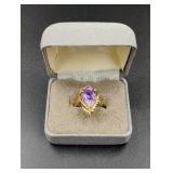 14K Gold Amethyst & Diamond Ring