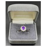 14K Gold Amethyst & Diamond Ring