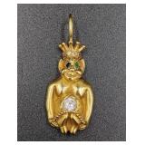 14K, Diamond, Emerald Jesters Pendant