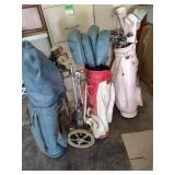 Vintage Golf Clubs, Bags, Cart
