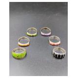 6 Sterling Silver Rings with Varied Stones