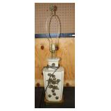 Porcelain Floral Table Lamp with Brass Accents