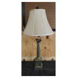 Brass Column Table Lamp With Beige Fabric Shade