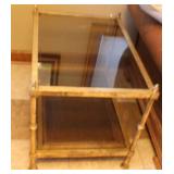 Two-Tier Glass and Brass Accent Side Table