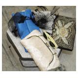 3 Vintage Clutches & Hat Box, Fascinator+++