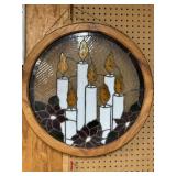 Round Stained Glass Panel Featuring Candle Design