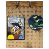 Two Stained Glass Panels Featuring Clown and Frog
