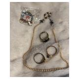 Vintage Pearl Necklace, Rings, Circus Pin