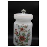 White Glass Apothecary Jar with Floral Design
