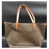Brown Ostrich-Style Leather Tote Bag