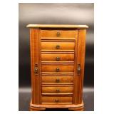 Wooden Jewelry Box With Vintage Jewelry