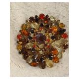 Vintage Multicolor Rhinestone Brooch with Gold-Ton