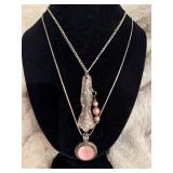 Dual Silver Spoon Pendant Necklace With Pink Accen