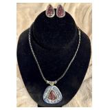 Pendant Necklace and Earring Set with Mosaic Desig