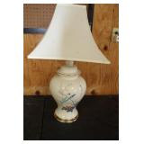 Porcelain Table Lamp With Bird Motif and Shade