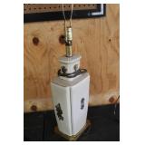 Porcelain Table Lamp with Floral Design and Brass