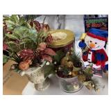 Christmas Decorations With Metal Tin And Snowman
