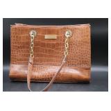 Anne Klein Brown Croc-Embossed Tote Handbag
