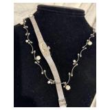 14kt White Gold Wristwatch and Pearl Necklace Set