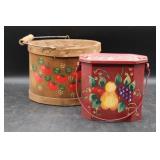 2-Piece Hand-Painted Tole and Wooden Buckets