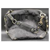 Coach Black Monogram Handbag With Leather Trim