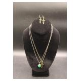 Gold-Tone Jewelry Set with Green Stone Accents