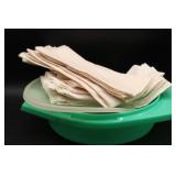 Tupperware Green Bowl with Lid and Embroidered Nap