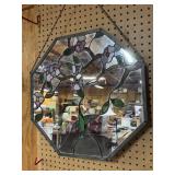 Octagonal Stained Glass Mirror With Floral Design