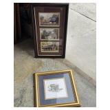 Two Framed Artworks: Triptych and Single Cup Illus