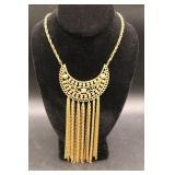 Gold-Toned Statement Necklace with Chain Fringe