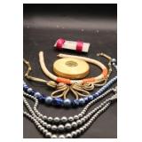Jewelry and Compact Lot with Necklaces