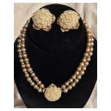 Vintage Gold-Tone Pearl Necklace and Earring Set