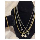 Gold and Silver Chains With Charms and Bracelet