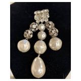 Vintage Statement Brooch with Faux Pearls and Rhin