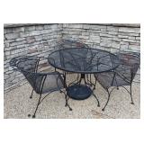 Wrought Iron Round Table, 3 Chairs & Unbrella +++