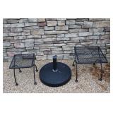 2 Wrought Iron Nexting Tables & Unbrella Stand