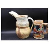 Rustic Pottery Pitcher and Heidelberg Beer Stein