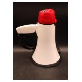 White and Red Handheld Megaphone with Black Strap