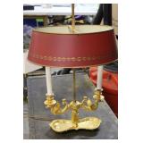 Brass Bouillotte Lamp with Dragon Motif, Two Socke
