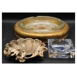 Three Decorative Ashtrays: Brass, Mikasa, and Glas