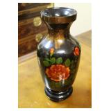 Japanese Black Floral Lacquerware Vase15"