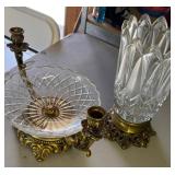 Cut Glass and Brass Compote with Candle Holders an