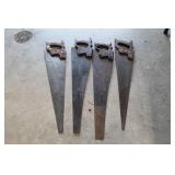 Four Vintage Hand Saws with Wooden Handles