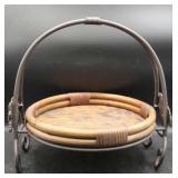 Decorative Iron Basket With Wicker and Wood Base
