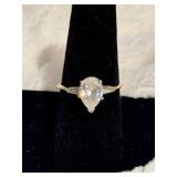 14kt Gold Pear-Cut Ring with Side Accents