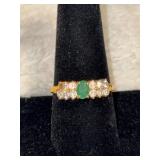 925 Size 9 Gold-Tone Ring with Green and Clear Sto