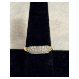 Gold Tone Band Ring with Diamond Accent, Approx Si