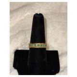 925 Gold-Tone Ring with Green Stones