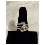 Gold Ring with Diamond Accents, Approx Size 7