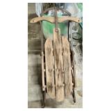 Wood and Metal Vintage Sled with Steering Handle